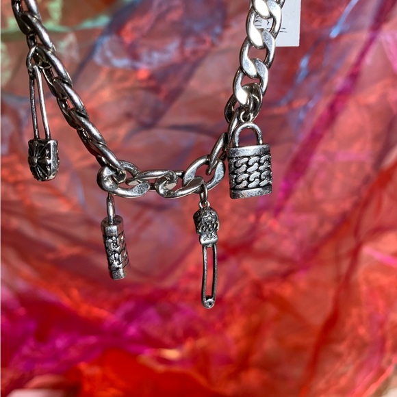 Nicole Miller Five Charms Bracelet - 3 Lock Charms and 2 Safety Pin Charms - Picture 2 of 13